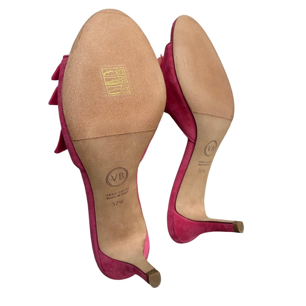 Veronica Beard Pink Floral Sequin Heels Italy 37.5 US 7.5 VB Summer Sandals - Picture 8 of 9